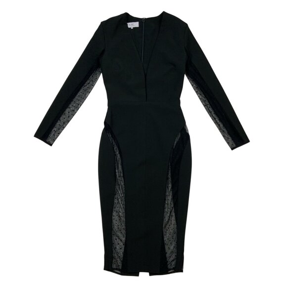 House Of CB Niida Black Sheer Panel Bodycon Dress XS Deep V-Neck Midi Party - Picture 12 of 12